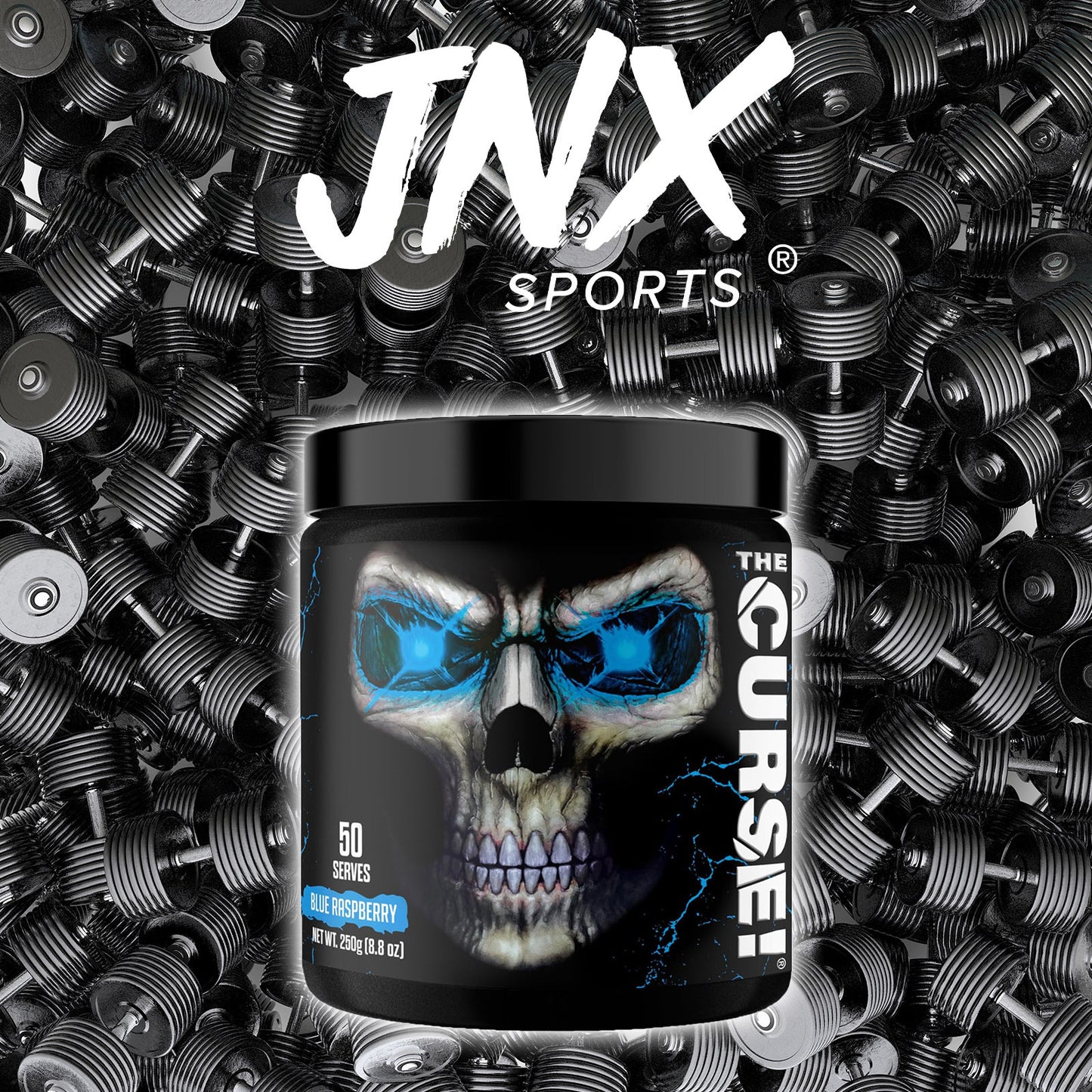 JNX SPORTS The Curse! Pre-Workout Powder - 50 Servings, Boosts Strength & Focus with Caffeine, Beta-Alanine, Creatine & L-Citrulline - Blue Raspberry Flavor