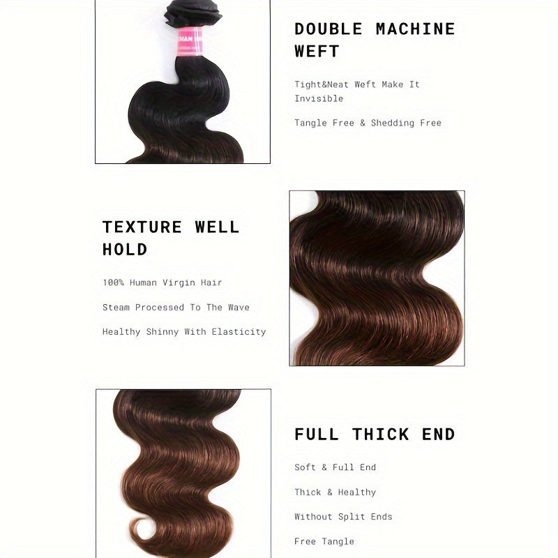 UNice Chestnut Brown Ombre 3 Pcs/pack Body Wave Human Hair Bundles