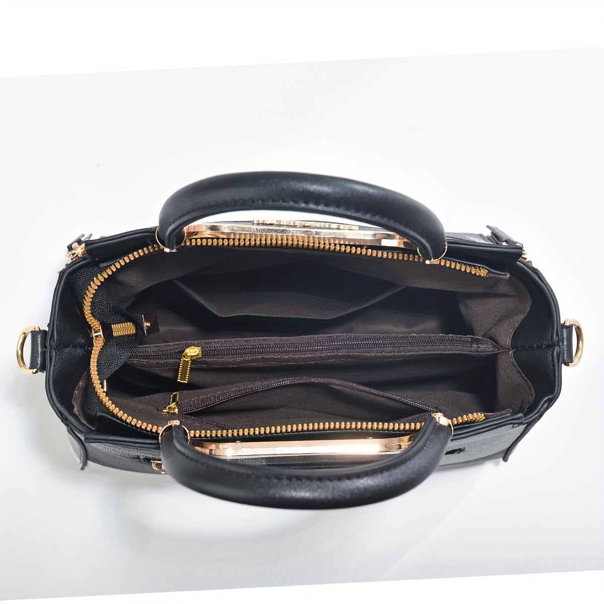 CHROSGEKEIDI Women'S Elegant Black Tote Bag with Golden-Tone Hardware - Large Capacity, Removable Shoulder Strap, Polyester Lining, Perfect for Work or Travel, Travel Tote Bag | Sophisticated Style | Durable Zipper Closure, L