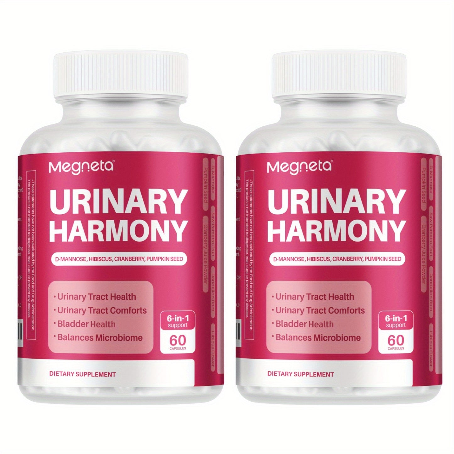 Megneta D-Mannose, Urinary Tract & Bladder Health with Cranberry, Hibiscus Flower & Dandelion, Urinary Tract Health for Women, Cleanse and Flush Impurities, UTI Supplement, 60 Capsules