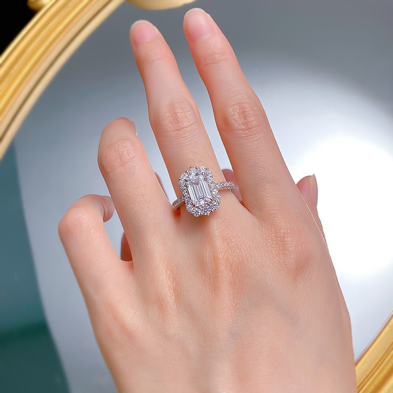 BRIOUS 1pc 69mm Rectangular Cubic Zirconia S925 Silver Ring Fashion Hip Hop, Suitable For Anniversaries, Engagements, Parties, Weddings, Birthday Gift Rings