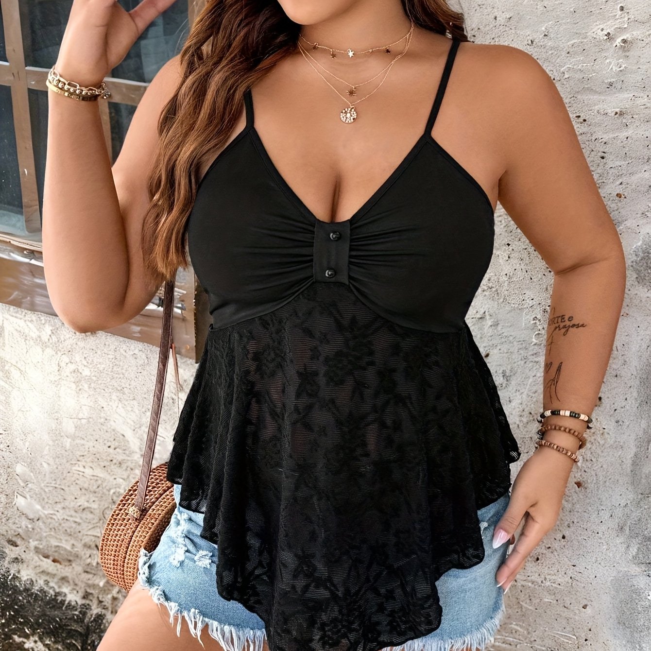 Plus Size, Plus Size Women's Lace Camisole and Vest, Elegant for Valentine's Day