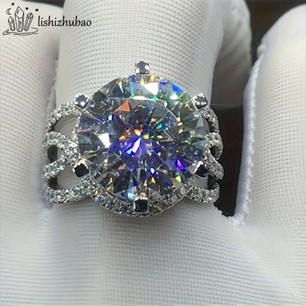 1PC S925 Silver Inlaid 4 Carat Moissanite Ring Fashion Retro Flowers Lotus Shape Elegant Temperament Men And Women Alike Gift For Your Favourite Her Him Holiday Gift Valentine's Day Anniversary Gift