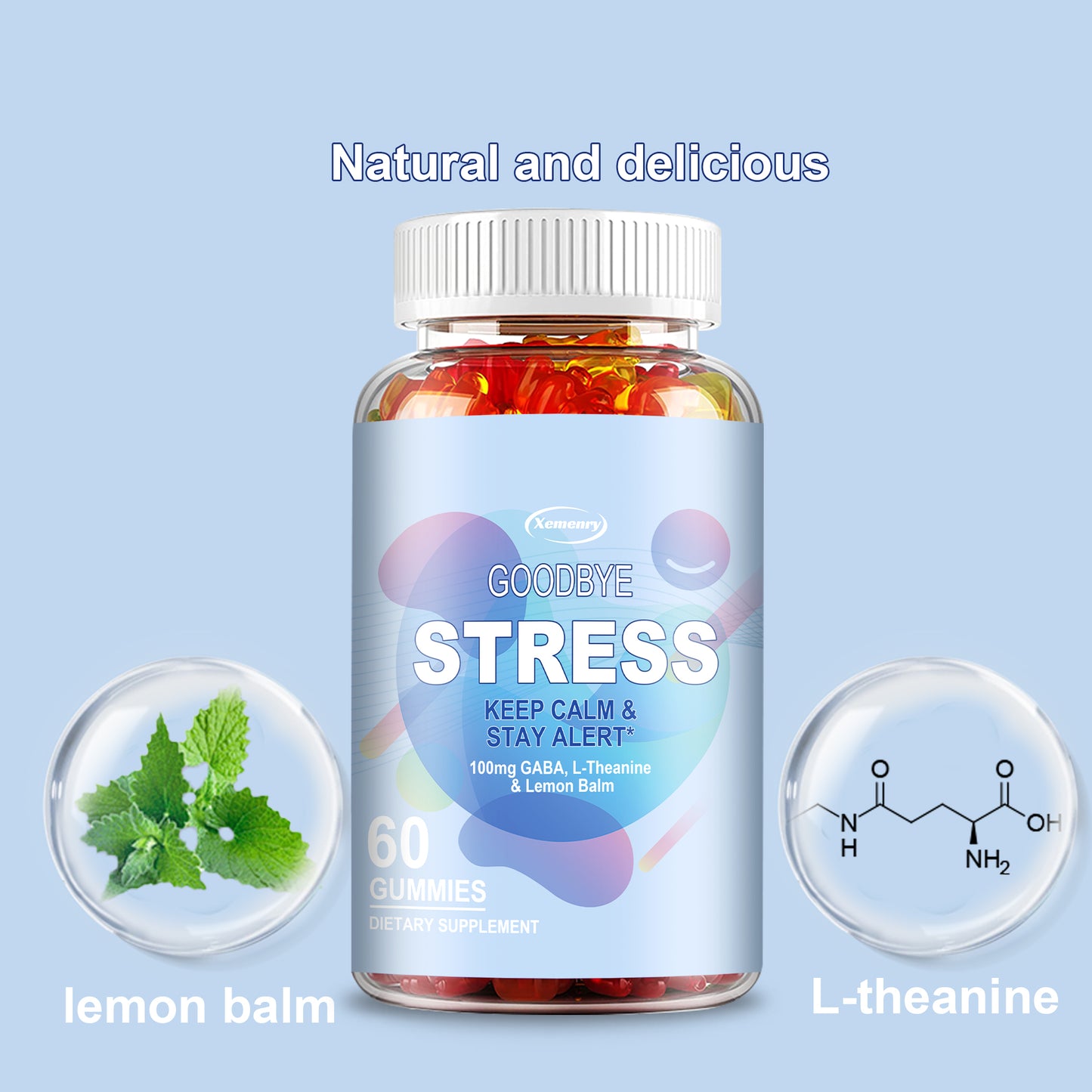 Goodbye Stress - Contains Gamma-aminobutyric Acid, L-Theanine, Lemon Balm Extract, Supports Mood, Relaxation and Sleep - 60pcs