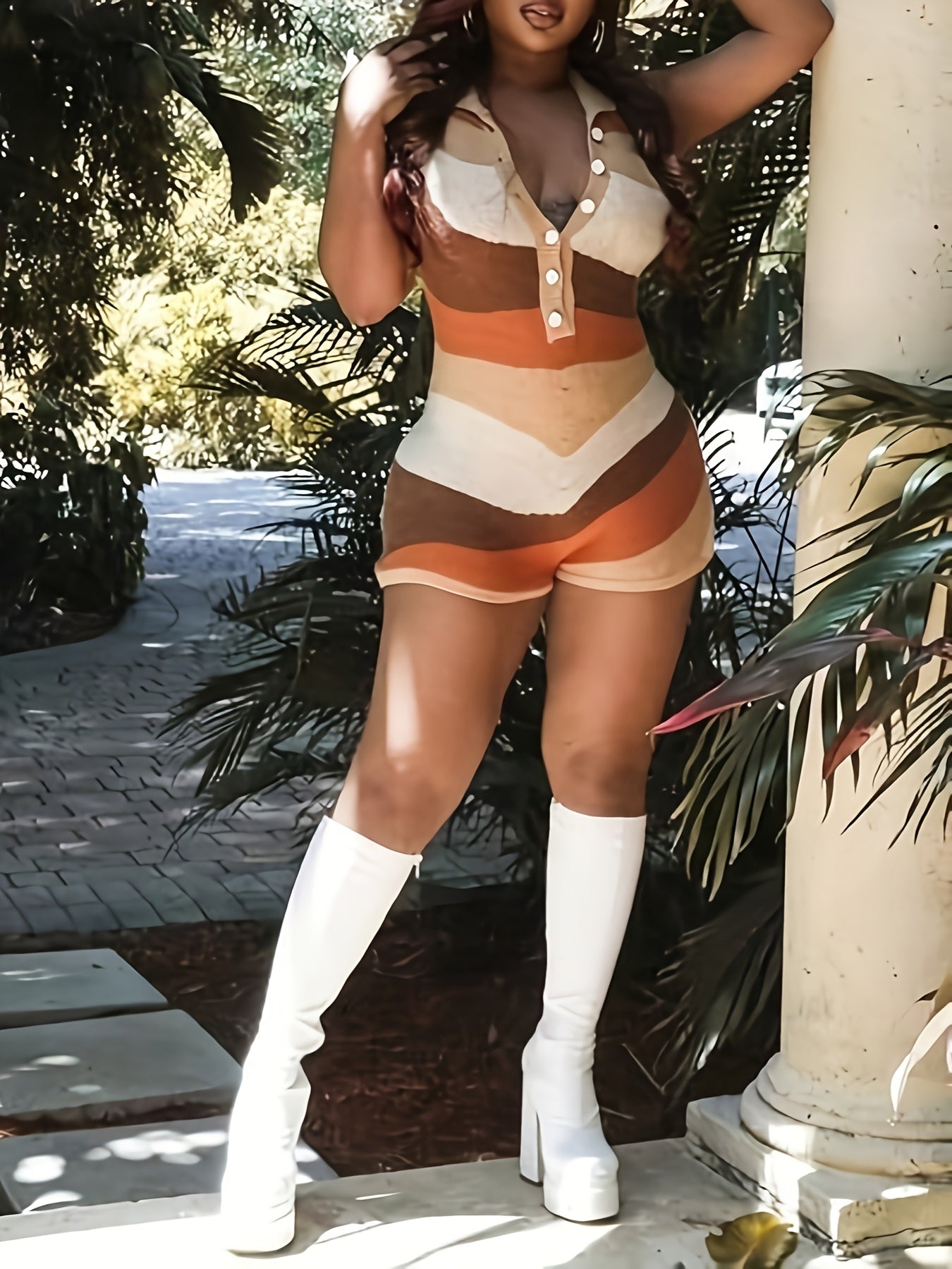 Women's Sexy One-Piece Romper - Beige/Brown/Orange/ - Machine Washable Outfit for Parties, Office, or Casual Attire - Chic Jumpsuit for Women