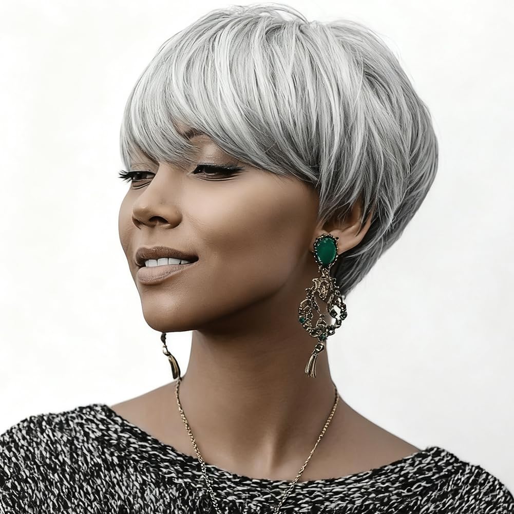 Black Pixie Wig Synthetic Hair Short Curly Wigs for Black Women | Short Wigs for Black Women Pixie Cut Wig Short Curly Wigs for Black Women Synthetic Hair Wavy Black Pixie Wig (black