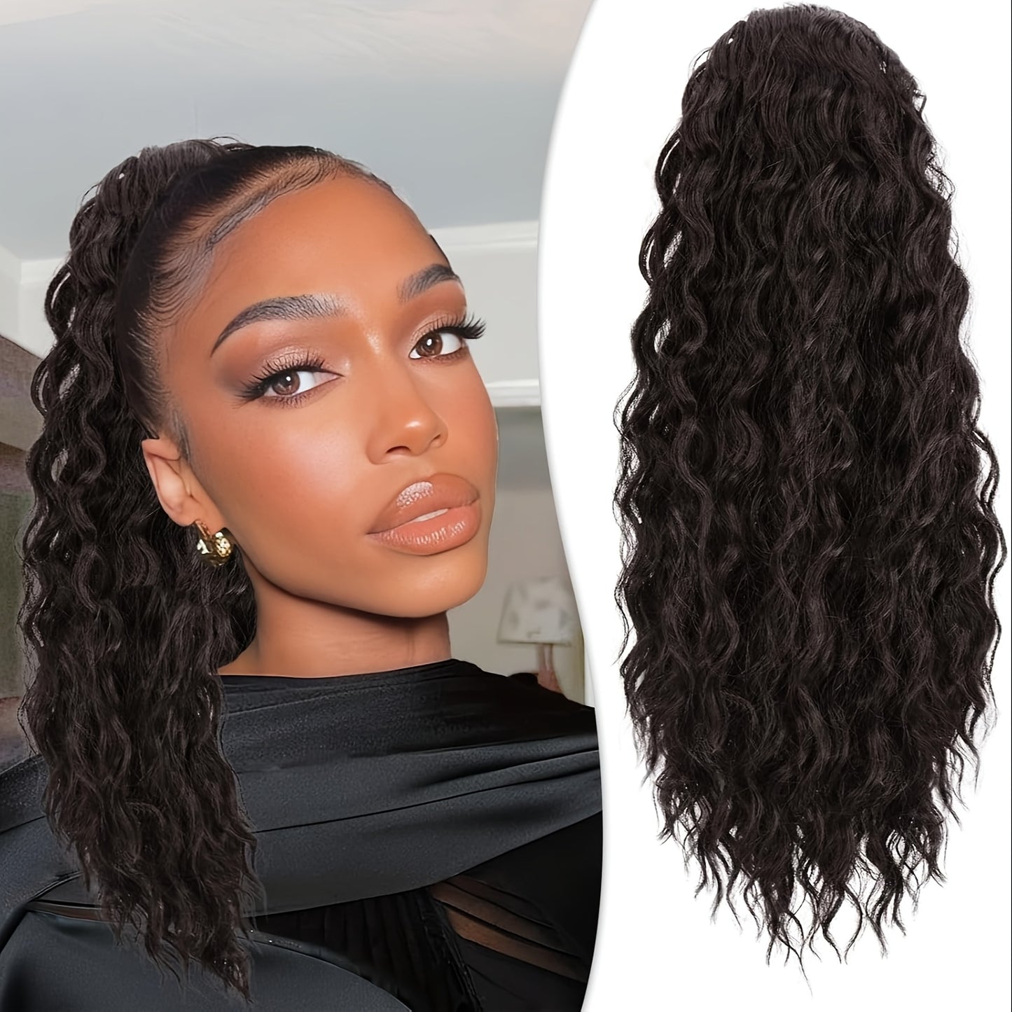 FESHFEN Female Wavy African Ponytail Extension With Rope, 16/20inch African Curly Hair, A Very Convenient Way To Lengthen CurlsIt Is Suitable For Going Out To Play, And The Use Scenarios Are Changeable