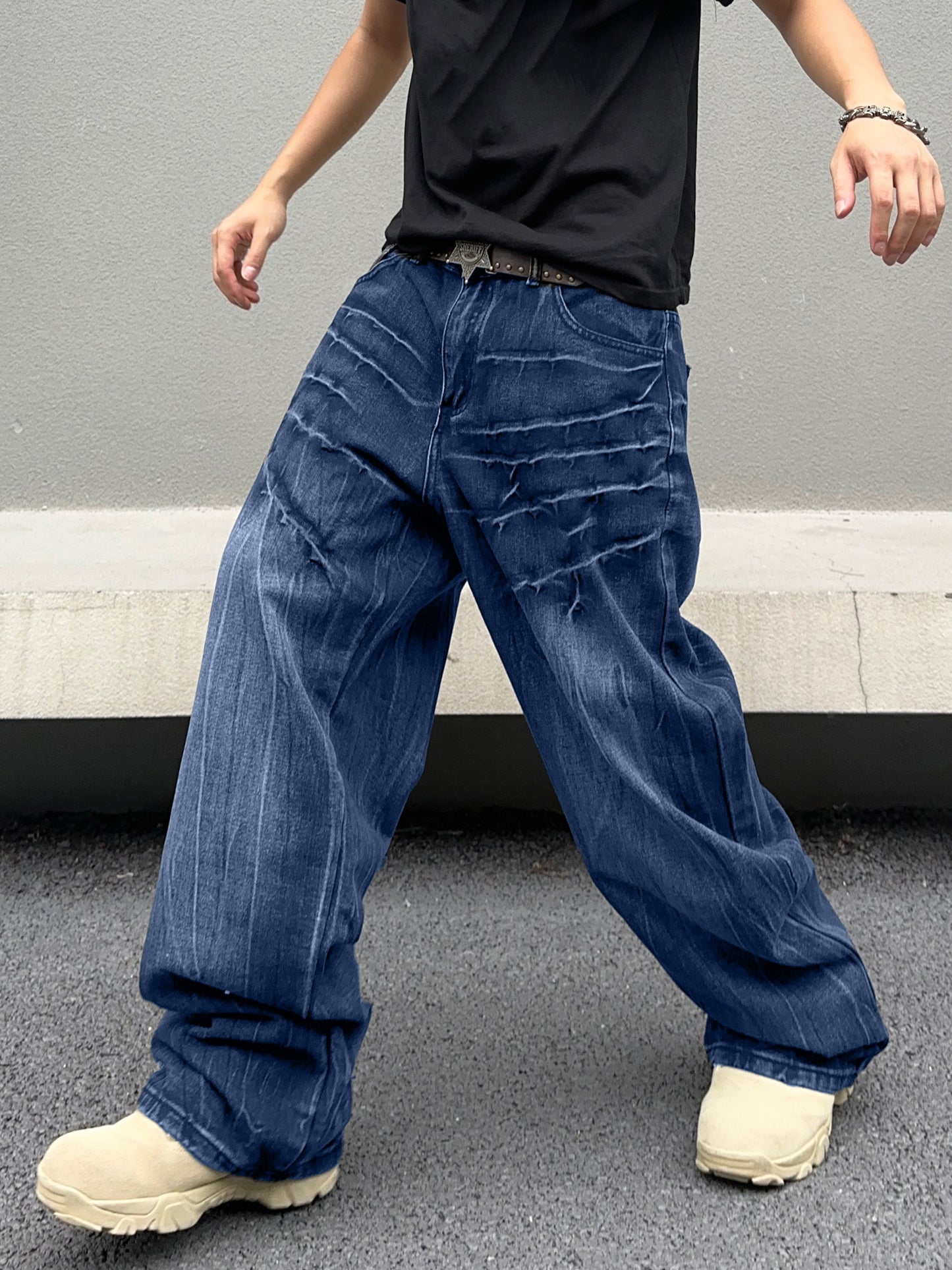 1pc Men'S Wide Leg Jeans Super Loose Pants Loose Jeans Ice Skating Pants Street Wear, Suitable For Both Men And Women, for all Seasons, Machine Washable, Classic And Fashionable Items