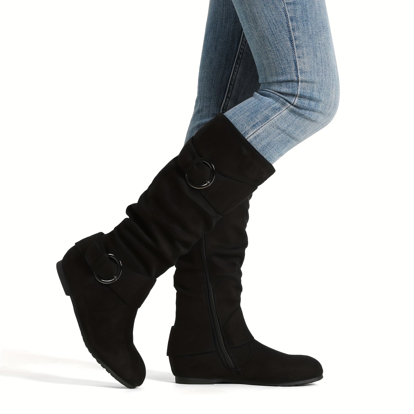 Womens Knee High Low Hidden Wedge Boots Winter Boots Suede Faux Fur Lining Side Zipper Knee High Boots Fashion Autumn Boots Knee Length Boots Comfortable, Perfect With Jeans Dresses Skirts Shorts Women's Versatile Style