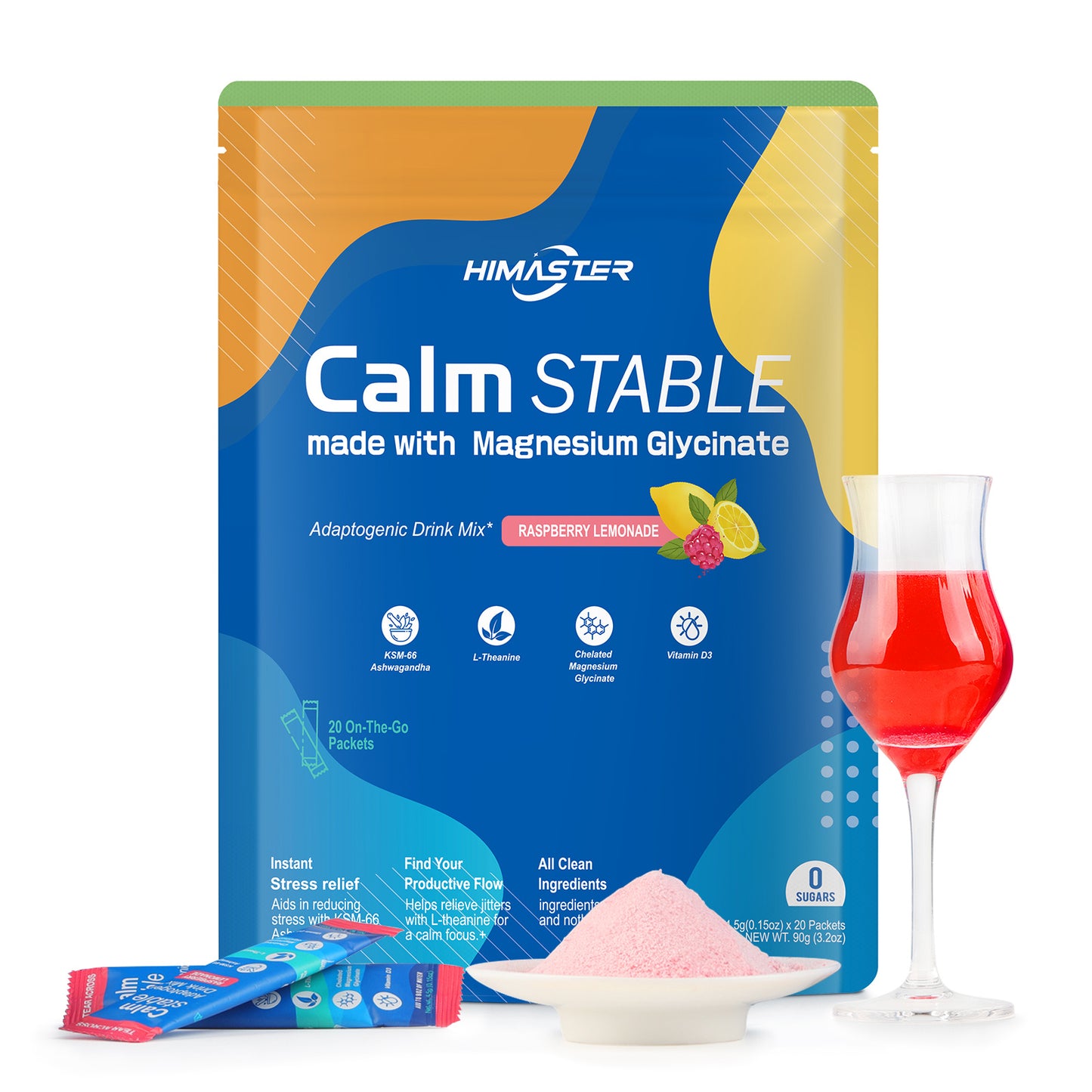 Himaster calm Powdered Drink Mix, Tropical Tangerine, L Magnesium Vitamin D 3, Supplements for Relaxation& Focus