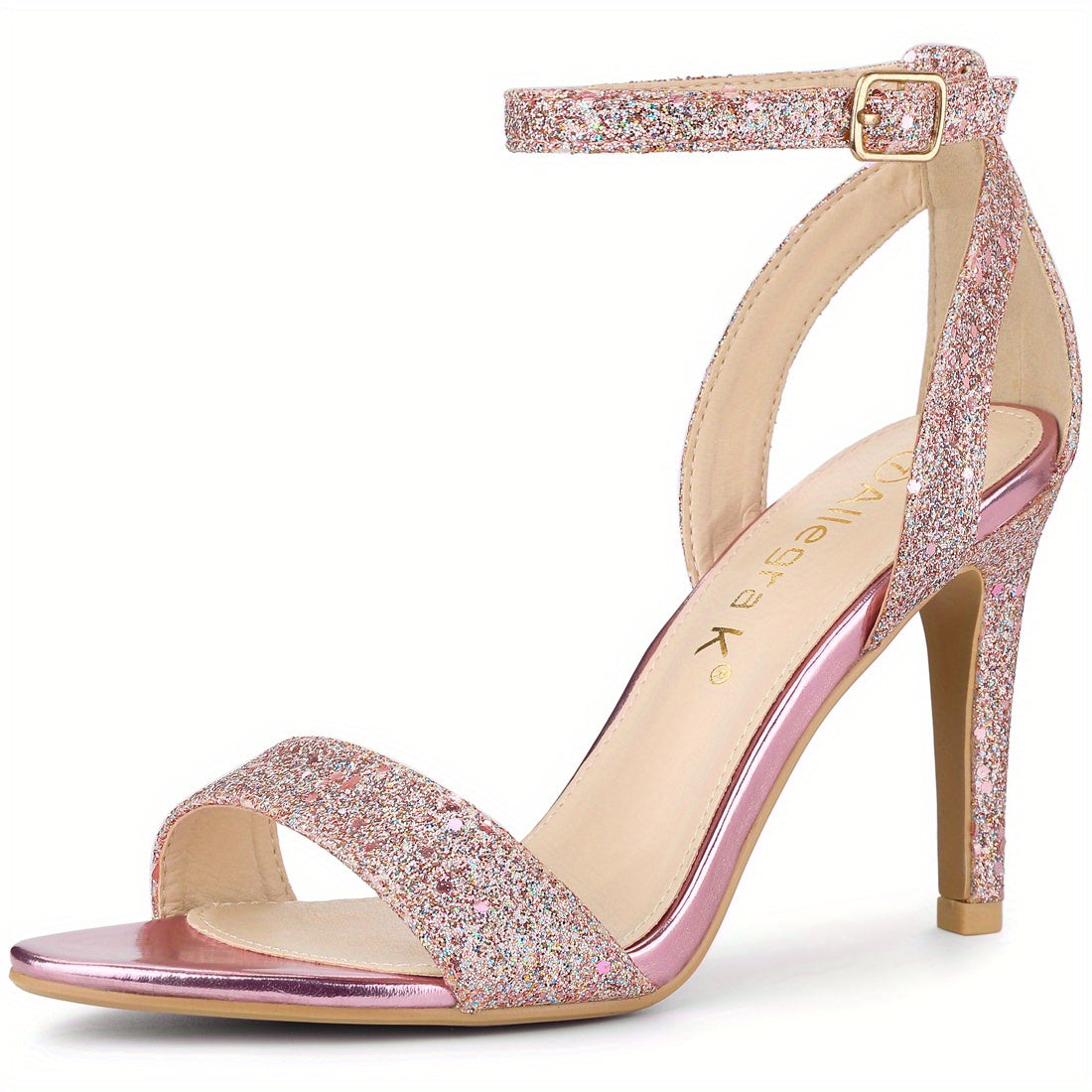 Women'S Glitter Ankle Strap Stiletto High Heel Sandals