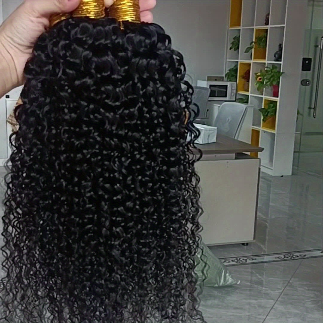 Kinky Curly Human Hair Bundles - Thick Curly Weaves, Virgin Hair Bundles for Full Head Coverage in Natural Black Color (Can be Dyeable), 3 Bundles Totaling 300g±10g