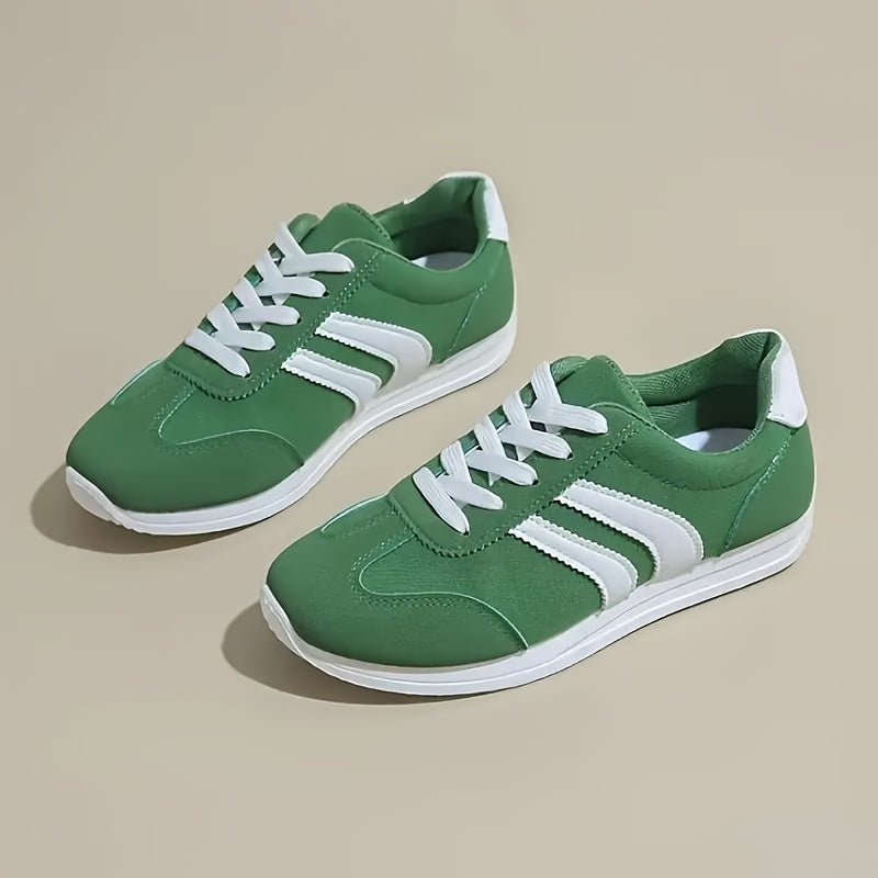 Women's Lightweight Skate Shoes - Easy-Clean Synthetic Microfiber Leather, Breathable Fabric Lining & EVA/Rubber Sole for Superior Grip - All-Season Casual Sports Sneakers with Striped Design (Red/Green), Lifestyle, Trendy Fo
