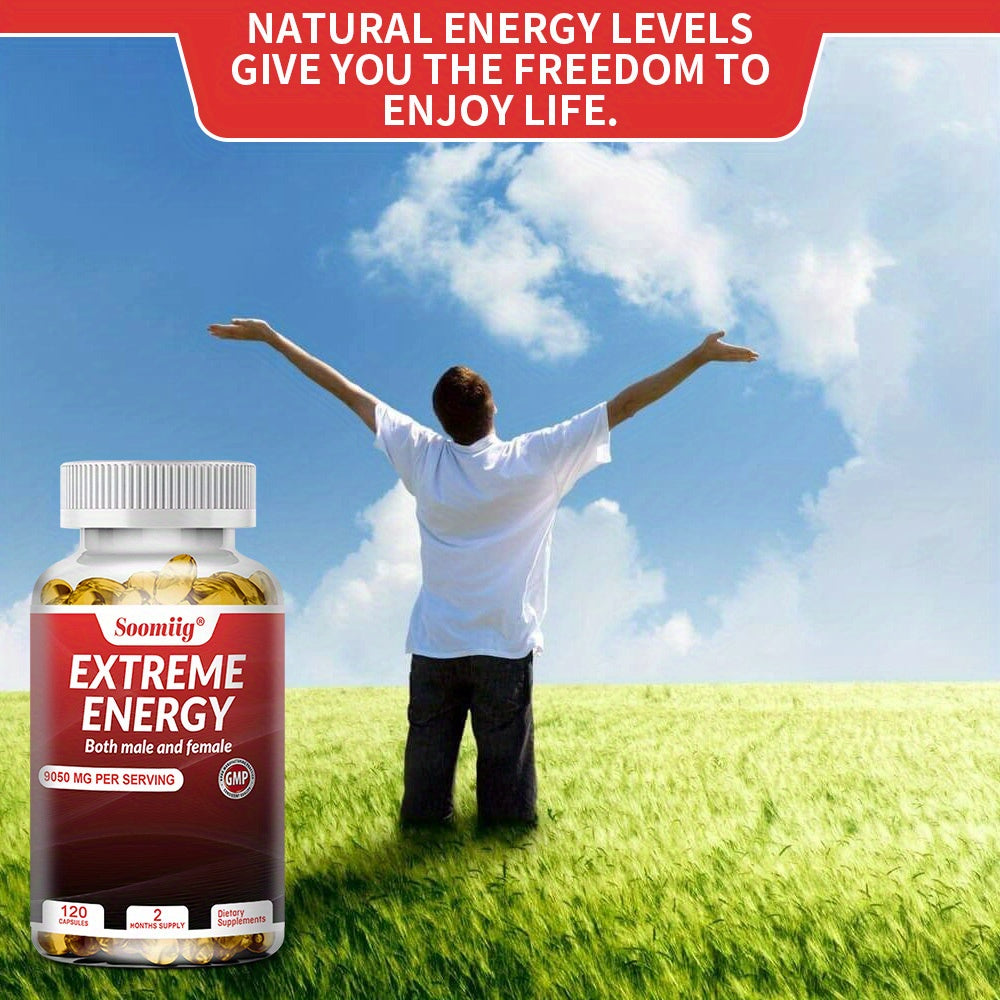 Red Ginseng, Maca and Saw Palmetto Supplement 9050mg - Everyday Energy Support for Men and Women - 120 Softgels