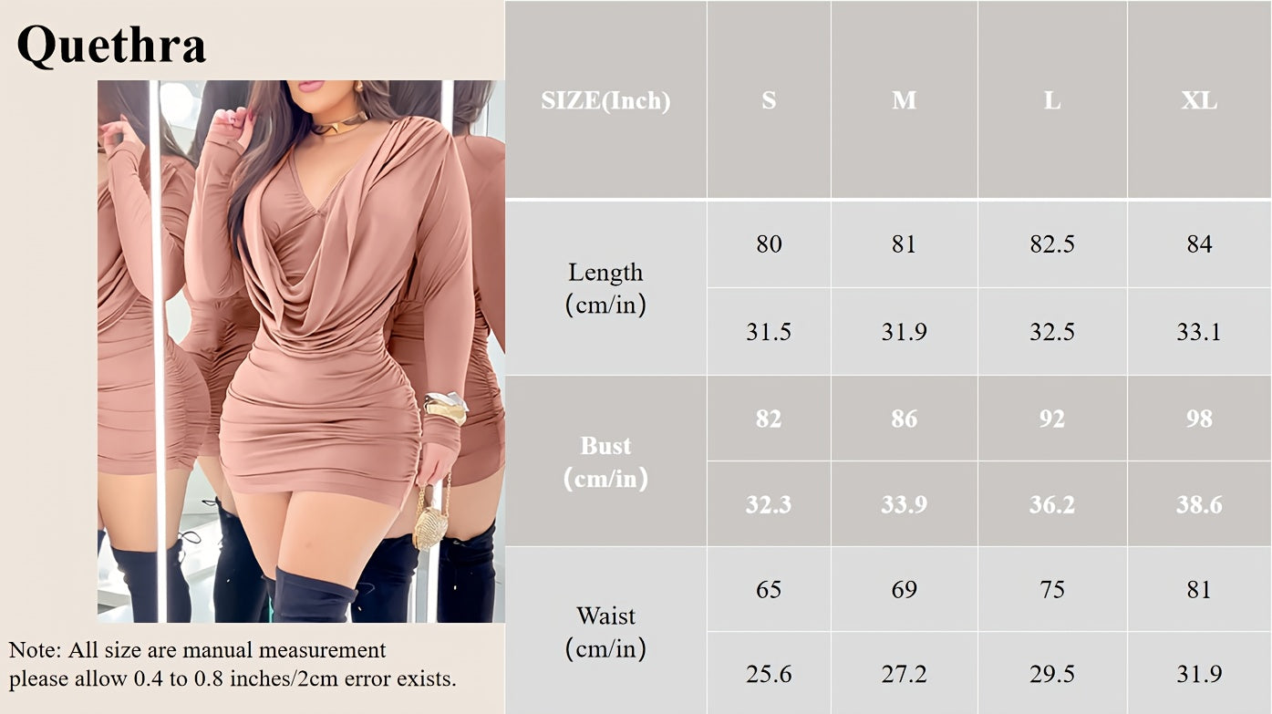 Autumn And Winter Women's Sexy Dresses, V-neck, Solid Color, Tight-fitting, Hip-hugging, Ruffled Design, Short Length, Sexy Hip-hugging Mini Dress.