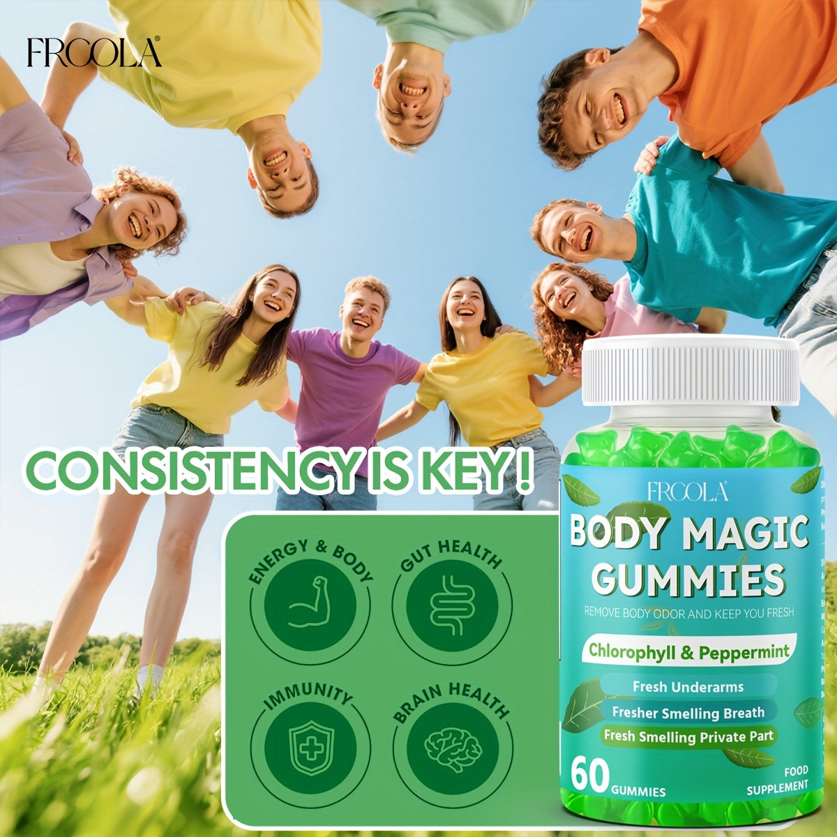 Natural Chlorophyll Gummies - Chlorophyll Daily 60 Gummies, Freshens Breath, Natural Body Deodorizing Supplement, Chlorophyll Herbal Gummies For Women And Men