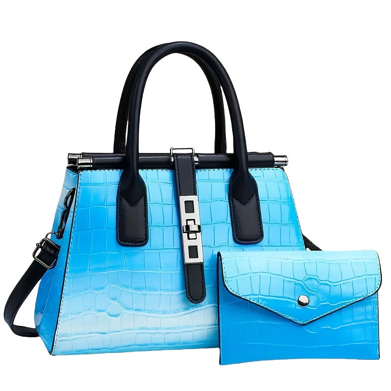 Simple classic mature temperament crocodile texture business leisure commuter Tote bag, large capacity handbag, fashion two Women's bag set, single shoulder crossbody bag