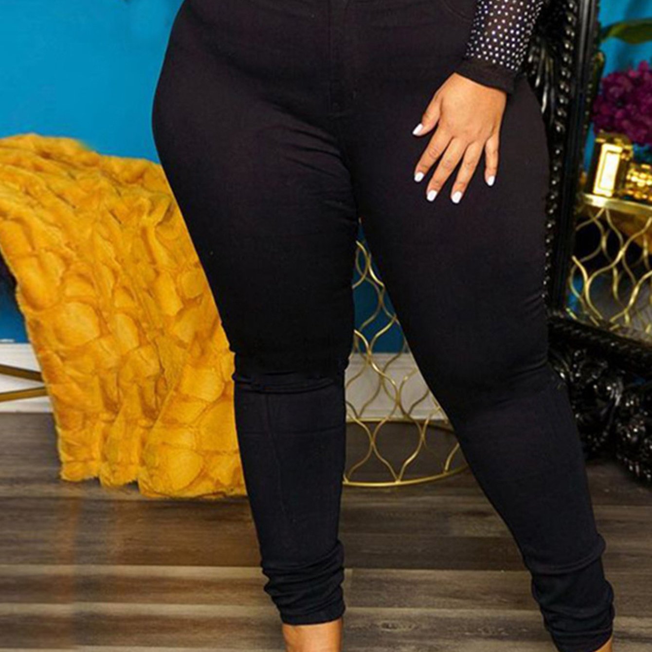 Plus Size Skinny Black Jeans For Women Full Length Stretchy Denim Jeans Pants Full Length Pencil Denim Jeans Pants