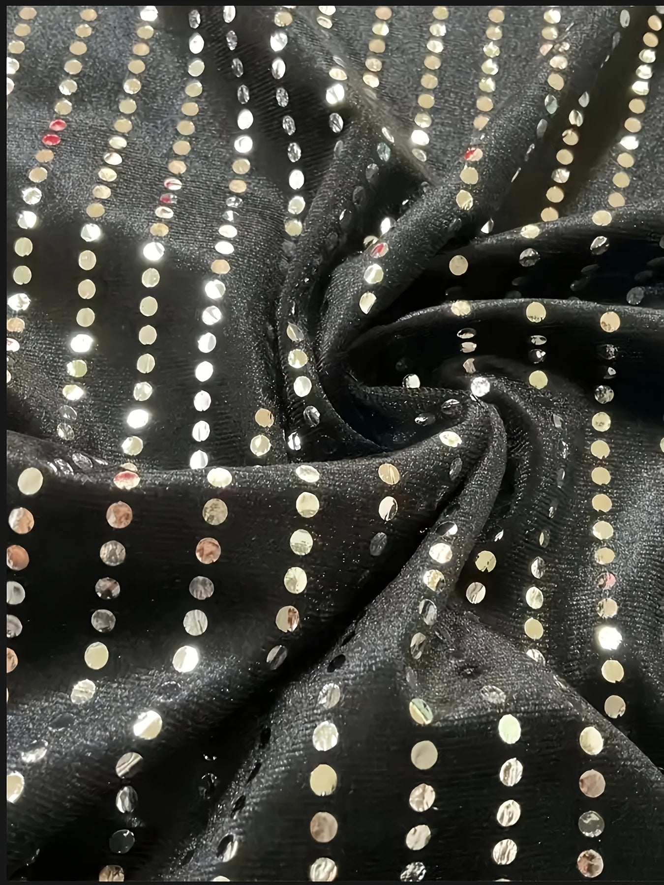 Plus Size - Elegant Plus-Size Sequin Dress for Women - Off the Shoulder, Ruffle Hem, Stretchy Polyester, Black Polka Dot Design, Perfect for Vacation & All-Season Wear, Elegant Event Attire | Offshoulder Dress | Polka Dot Pat