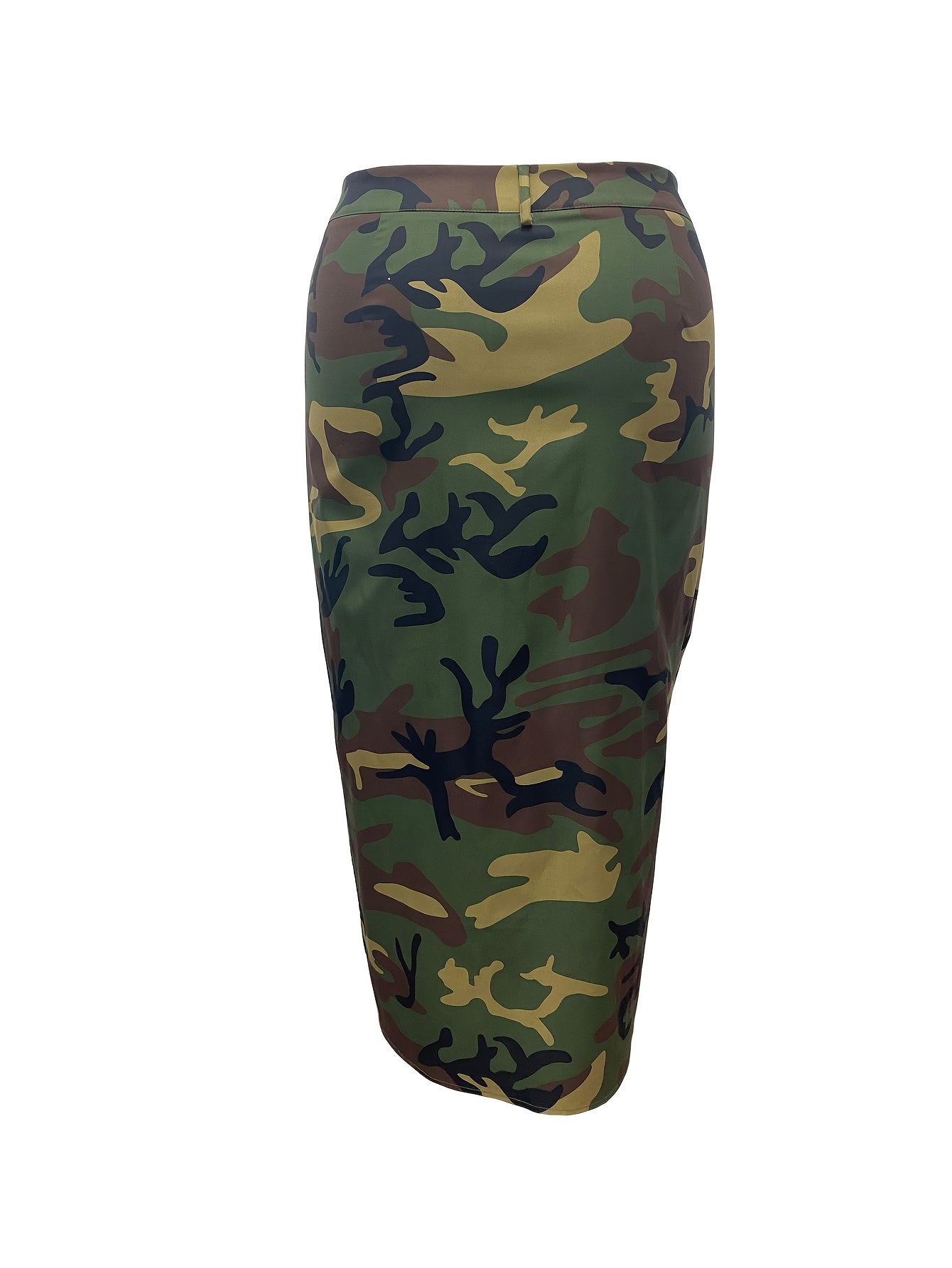 Women'S Camouflage Print Split Skirt - High-Waisted, Polyester, Machine Washable, Stylish Military-Inspired Design for All Seasons, Cute Skirts