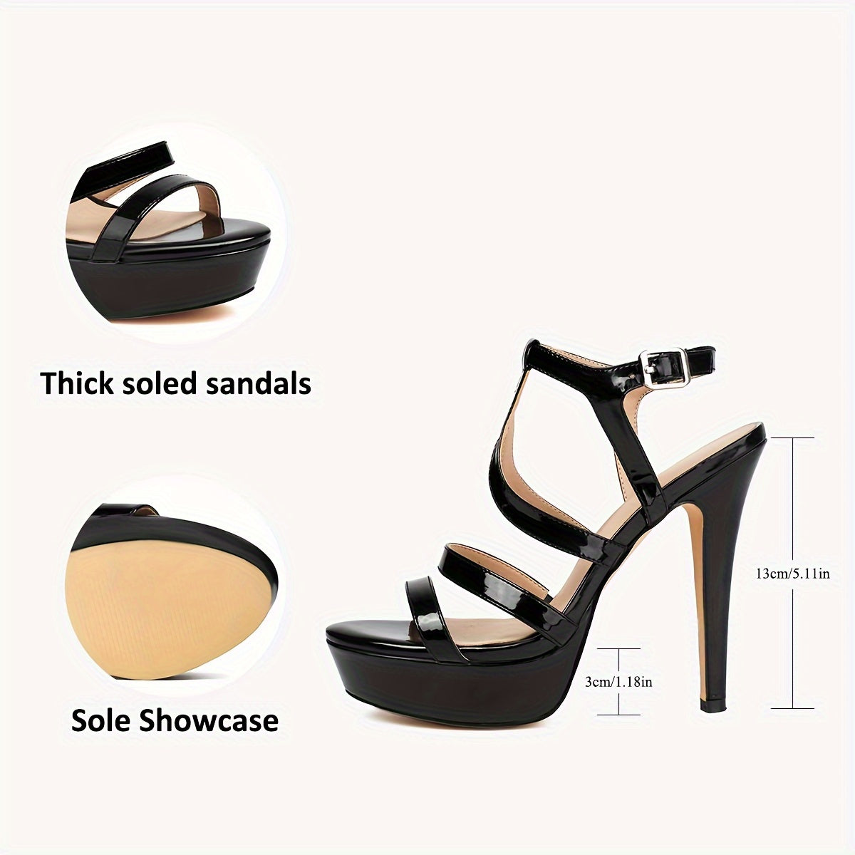 Elegant Sandals - Strappy Ankle Hollow Out Platform High Heels for Summer Party, Dressy Shoes with Solid Color Design