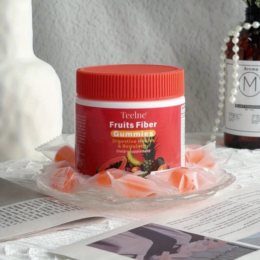 Teelne Fruit Fiber Gummies for Digestive Health & Detox - 30ct, 3g Each, Prebiotic Fiber with Apple & Citrus Bioflavonoids, Allergen-Friendly, Supports Regularity & Immune Function, Gut Health Support | Gummy Supplement | All