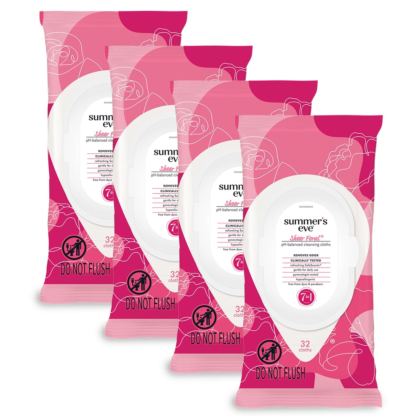 Summer's Eve Simply Sensitive Feminine Wipes, Gentle pH-Balanced Micellar Water Based Formula Helps Control Vaginal Odor, Resealable Pack, 32 Wipes, Pack of 4