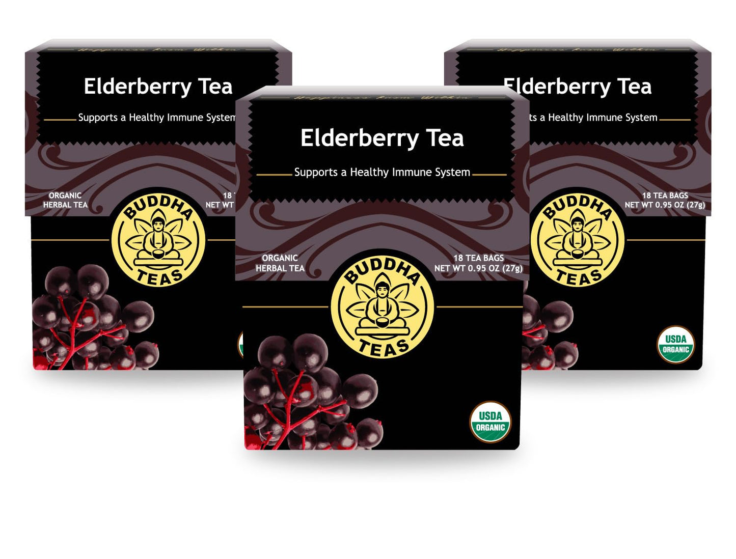 Buddha Teas - Organic Elderberry - Herbal Tea - For Health & Wellbeing - With Antioxidants & Minerals - Clean Ingredients - Caffeine Free - OU Kosher & Non-GMO - 18 Tea Bags (Pack of 1)