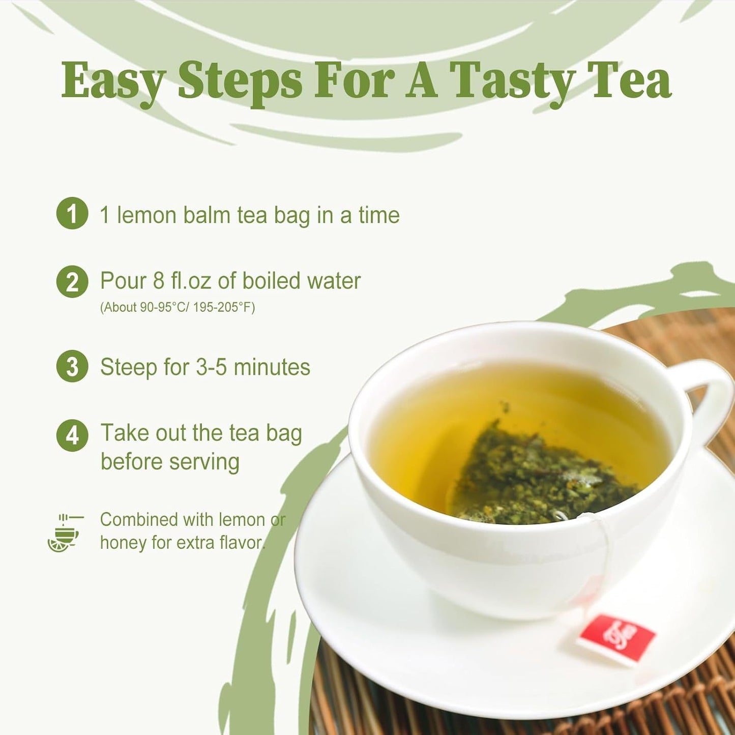 FullChea - Lemon Balm Tea Bag, 60 Teabags, 1.5g/ bag - Premium Lemon Balm Herb - Melissa Officinalis - Caffeine-free