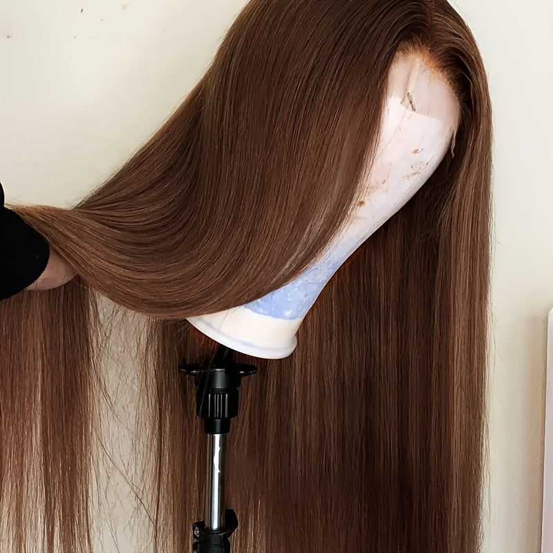 Chocolate Brown Straight Lace Front Wig - 13x4 HD Transparent Human Hair, 200% Density, Pre-Plucked with Baby Hair, Glueless Design for a Sleek, Natural Look