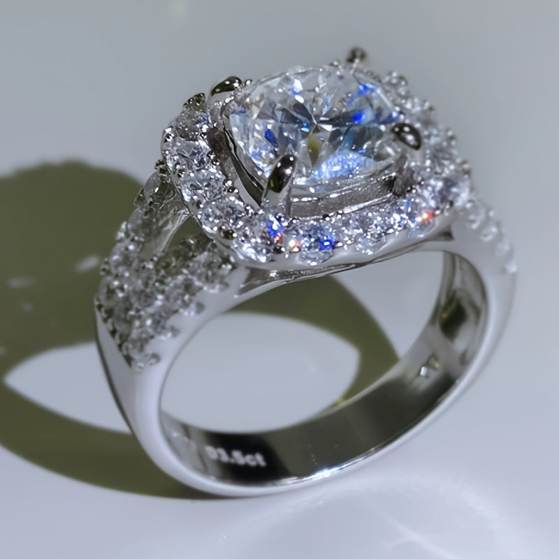 1PC S925 Silver Set 3.5 Carat Moissanite Ring Fashion Elegant High-end Gorgeous Boutique Ring, Suitable For Men And Women Rings, Fashion Atmosphere Gifts To Family And Friends Birthday Gifts Holiday Gifts