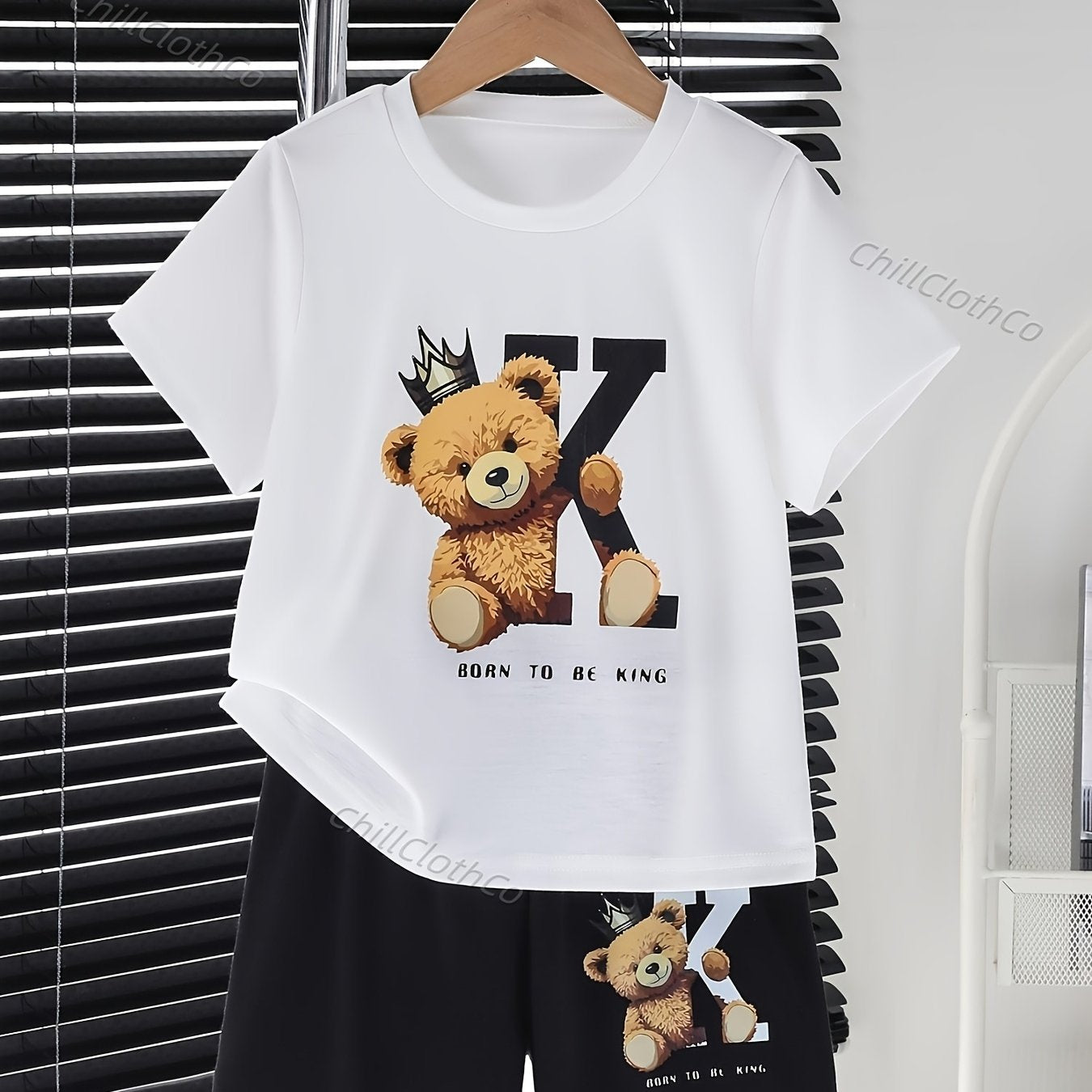 1pc Boys' Casual Short Sleeve T-Shirt - 200g Pure Cotton Heat Transfer Printed Tee with Playful Cartoon Bear & "BE THE KING OF KIND" Graphic, Round Neck Comfort Fit for Kids Ages 6-15, Ideal for Back to School, Birthdays, Sum