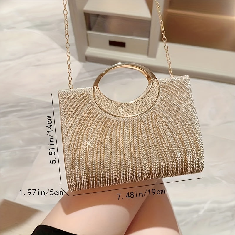 4pcs Set New Fashion Dinner Bag Sparkly Rhinestone Striped Tote Wedding Bridesmaid Bag Gala Dress Bag Shoulder Bag Wedding Season Sparkling Water Brick Necklace Earrings Bracelet Set