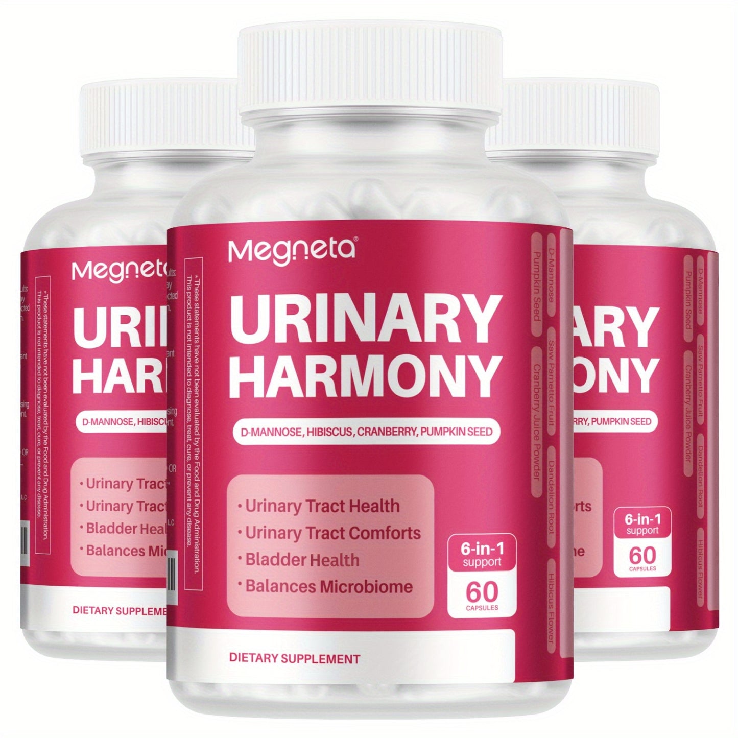 Megneta D-Mannose, Urinary Tract & Bladder Health with Cranberry, Hibiscus Flower & Dandelion, Urinary Tract Health for Women, Cleanse and Flush Impurities, UTI Supplement, 60 Capsules