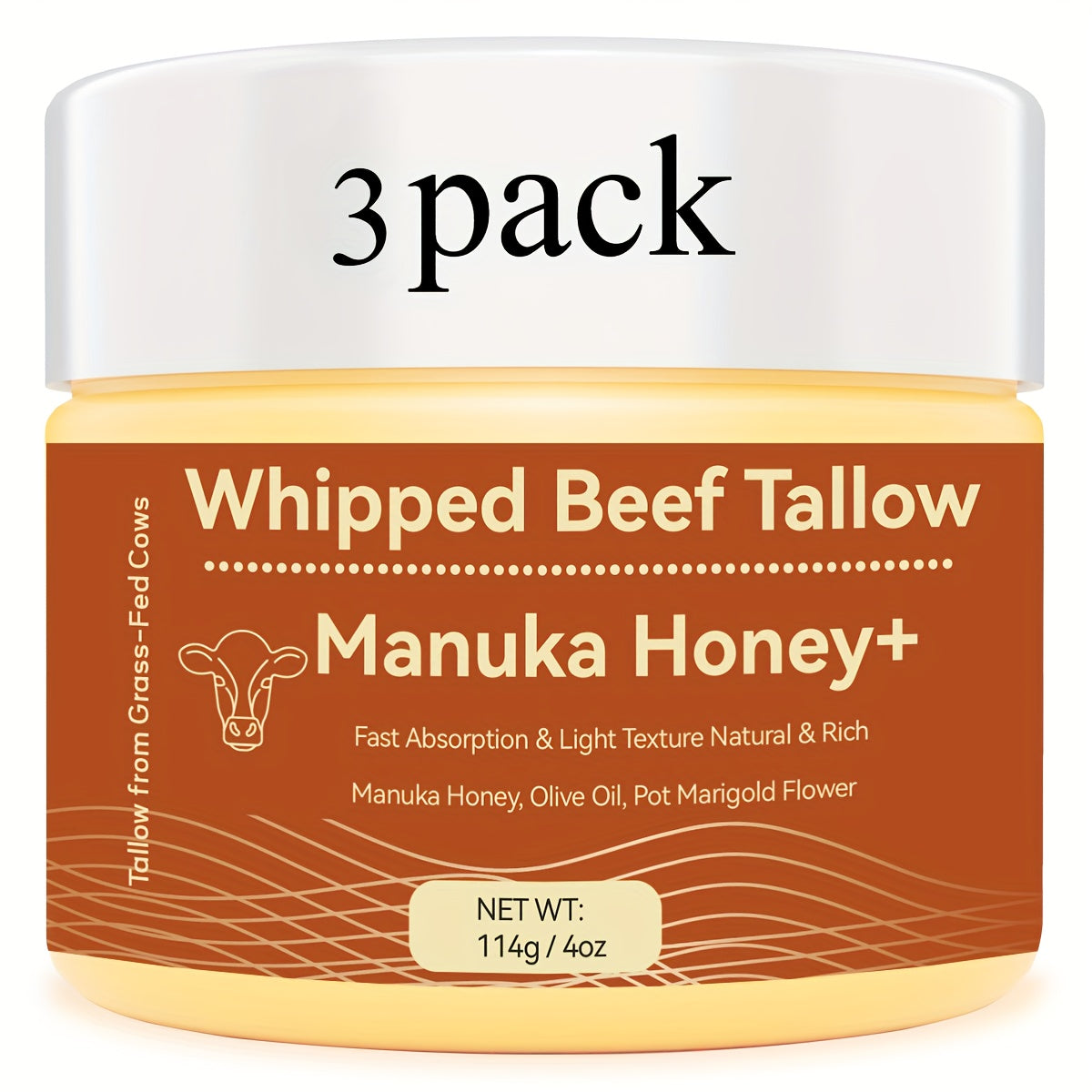 Beef Tallow & Manuka Honey Moisturizing Cream with Beeswax, Olive Oil, Tea Tree Oil & Hyaluronic Acid - Ultra-Moisturizing Light Beige Balm for Hands, Feet, Body & Lips - All Light Beige Types, Fragrance-Free, 1.76oz, Hand Cr