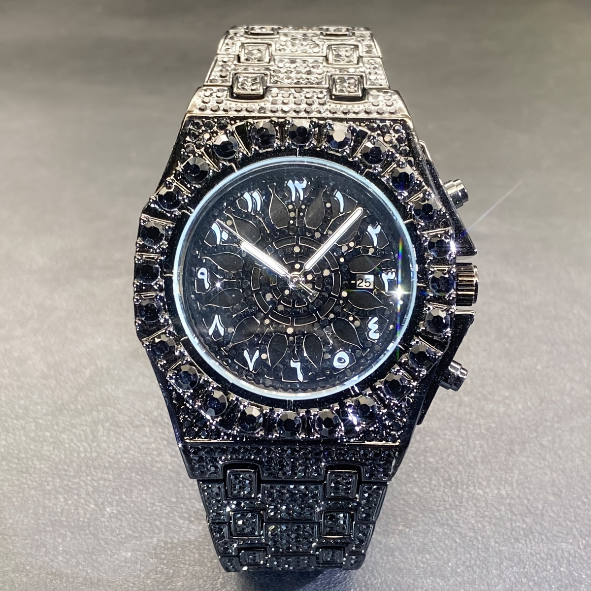 MISS FOX Men'S Luxury Golden-Tone Rhinestone-Encrusted Dual-Layer Openwork Dial Quartz Watch with Luminous Hands & Date Calendar - Party & Casual Elegant Watch for Festive Occasions, Festive Watch | Rhinestone Embellished | I