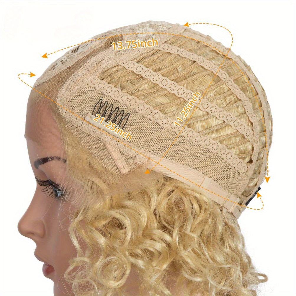 10" Human Hair Afro Wigs Short Curly Wigs for Black Women Lace Front Side Part Wigs (10 Inch, 613)