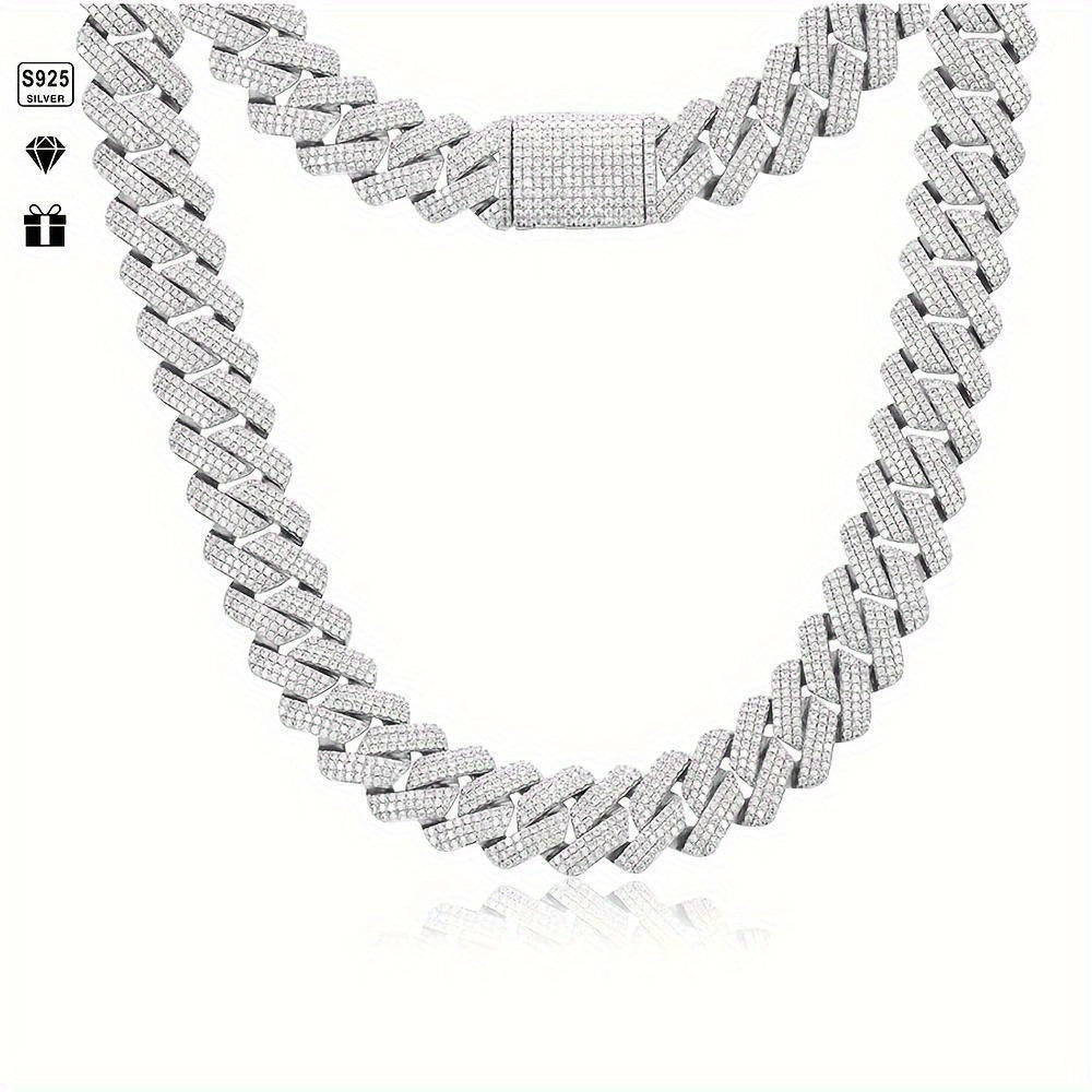 Elegant 925 Sterling Silvery Cuban Chain Necklace with Moissanite, Perfect for Weddings, Anniversaries & Everyday Fashion