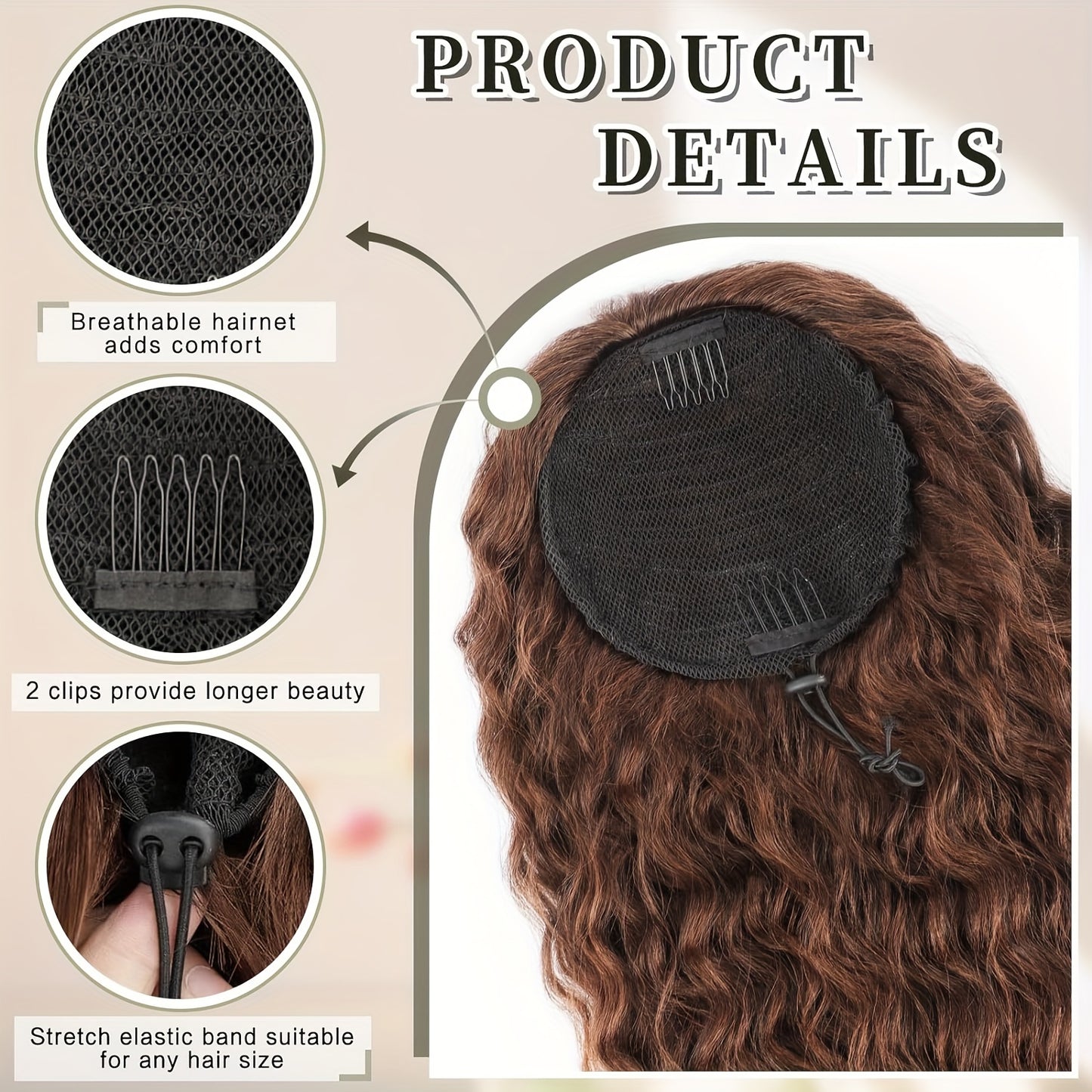 1Pcs Curly Ponytail Extension Drawstring Ponytail For Women Black Mixed Medium Auburn Curly Clip In Hair Extensions 20 Inch Ponytail Extension Synthetic Hairpiece For Daily Party