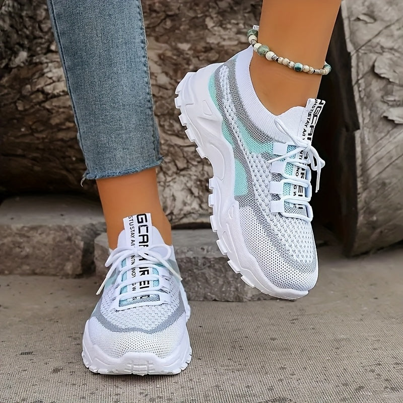 Women'S Stylish Knit Athletic Sneakers, Trendy Vibrant Low-cut Platform Walking Shoes, Airy Lightweight Comfortable Casual Footwear Extended Sizes