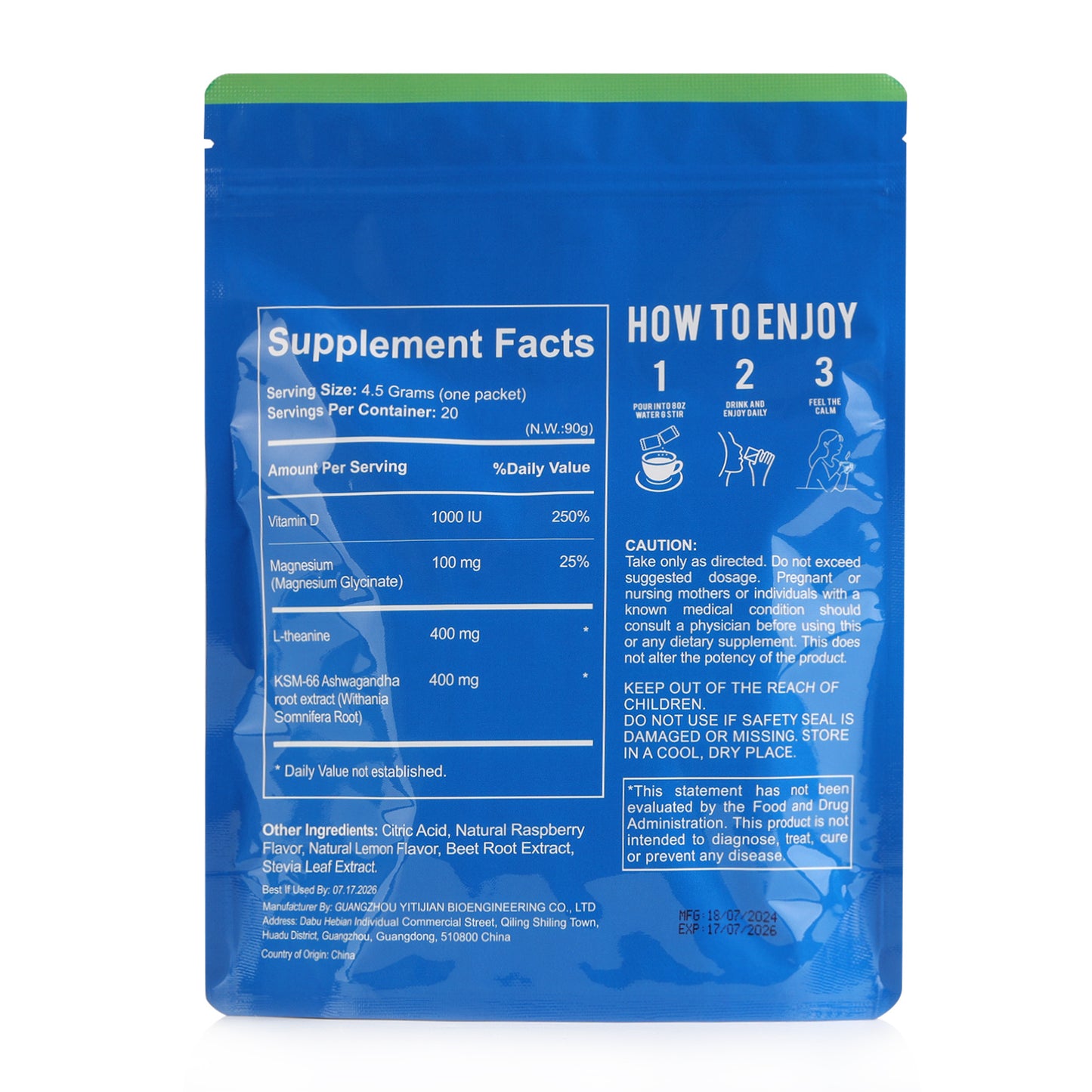 Himaster calm Powdered Drink Mix, Tropical Tangerine, L Magnesium Vitamin D 3, Supplements for Relaxation& Focus