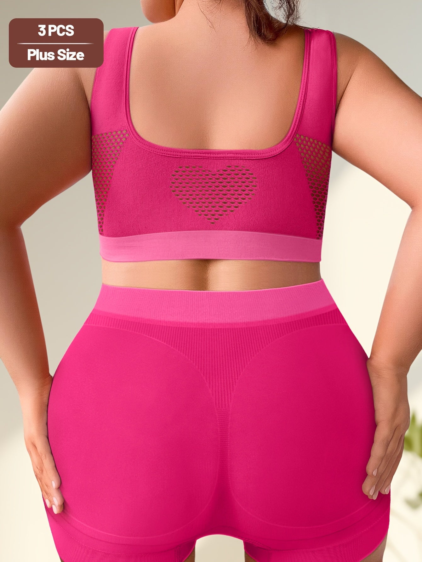 3 Sets Plus Size Simple Underwear Set, Women'S Solid Hollow Out Seamless Tank Bra & Boyshorts Underwear Set