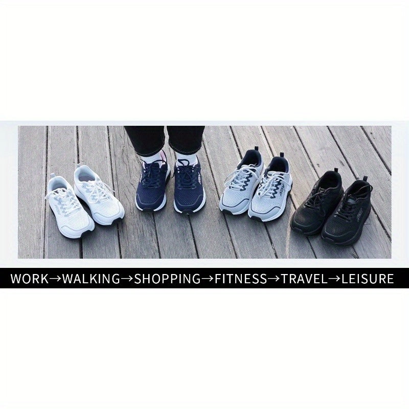 Women'S Lightweight Mesh Casual Sports Shoes - Breathable, Lace-Up Running Shoes, Comfortable Rubber Soles, Fashionable Solid-Color Casual Walking Shoes
