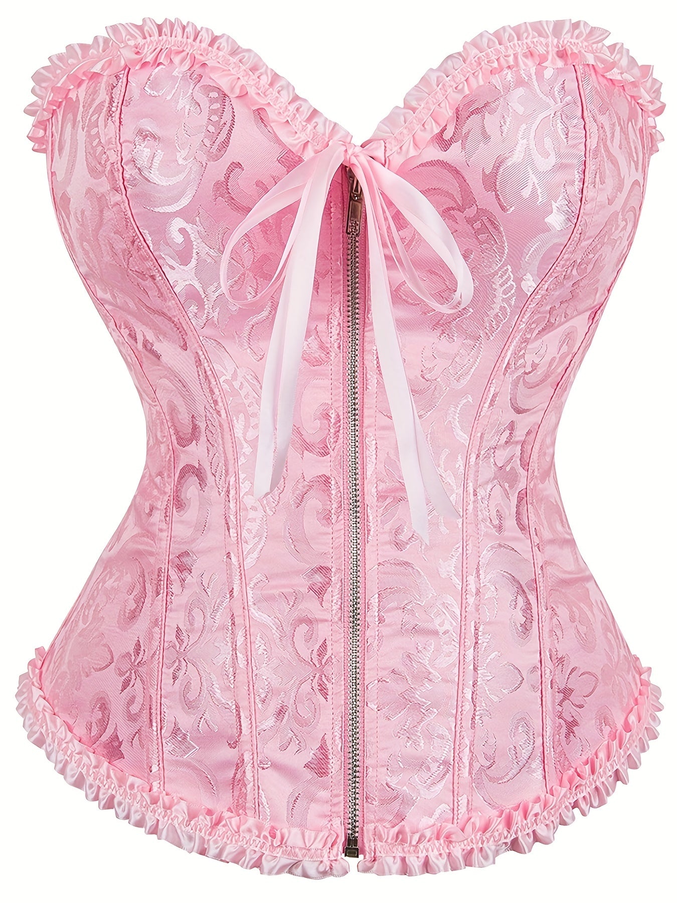 Plus Size Music Festival Elegant Corset, Women's Plus Zipper Frill Trim Lace Up Waist Training Tummy Control Wedding Shapewear