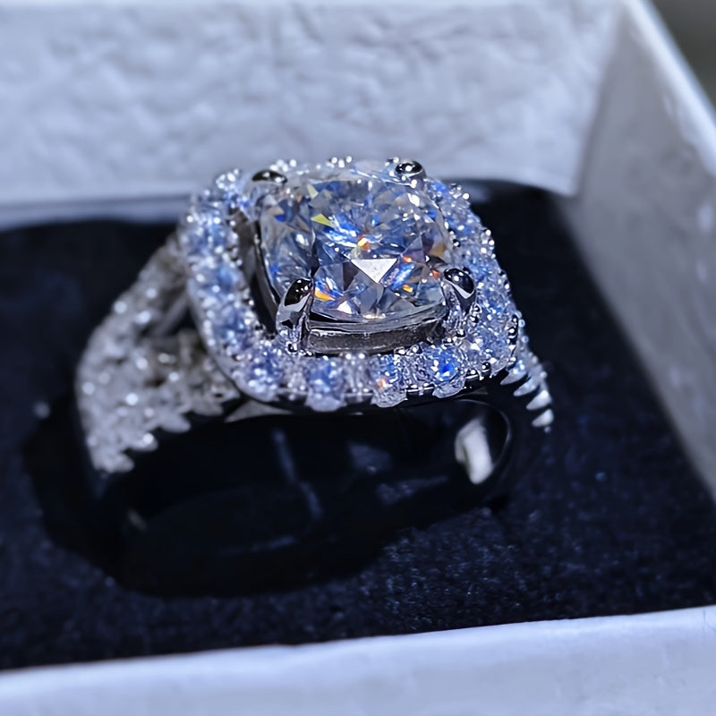 1PC S925 Silver Set 3.5 Carat Moissanite Ring Fashion Elegant High-end Gorgeous Boutique Ring, Suitable For Men And Women Rings, Fashion Atmosphere Gifts To Family And Friends Birthday Gifts Holiday Gifts