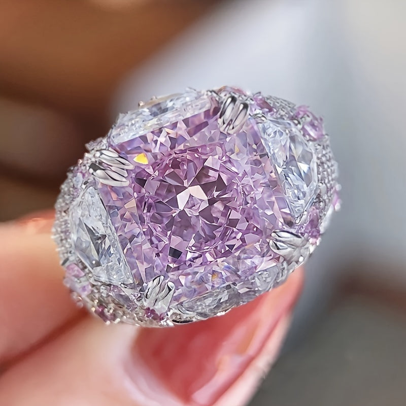 12 * 12mm Ice Cut 925 Sterling 925 Silvery High Carbon Fashion Ring, 18K Gold Plated Plated