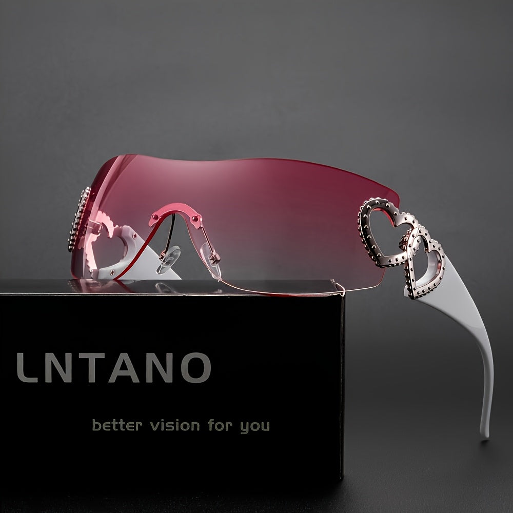 Y2K Heart-Shaped Fashion Glasses for Women - Lightweight Frameless Hollow Design with Rose Golden Heart Decoration, Dark Lenses, Stylish & Protective, Perfect for Fashion Accessories, Fashion Glasses