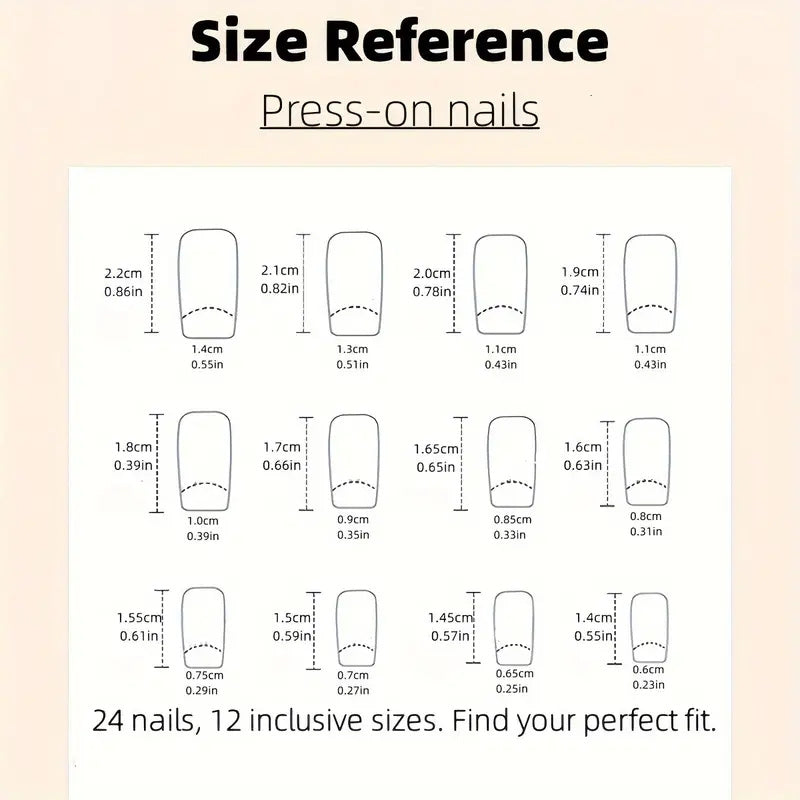 144pcs/6pcs Glitter Press On Nails - Square Medium Length False Nails with Geometric Stripes, Pale Pink & Orange Glossy Acrylic Full Cover Fake Nails with Glue for Women, Spring Summer Nail Art