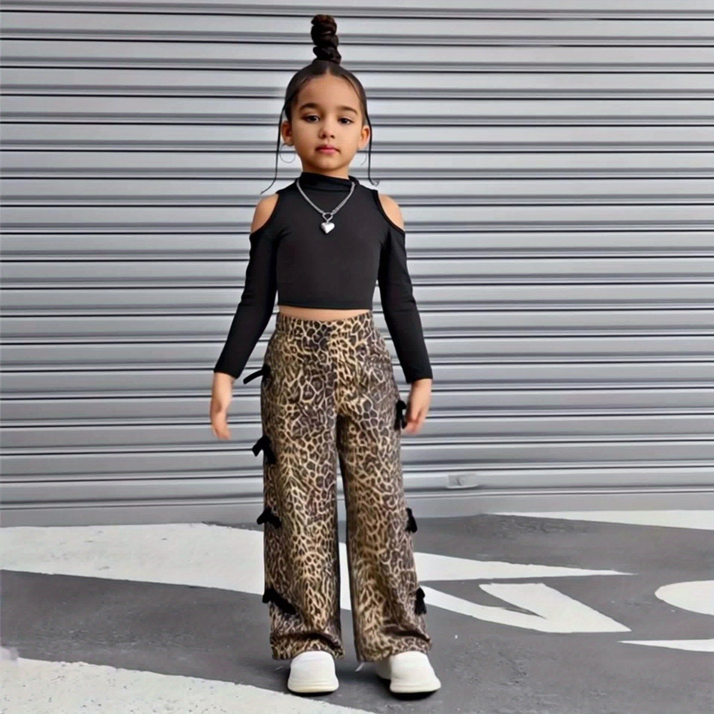 Girls' Leopard Print Wide-Leg Pants - High-Stretch Casual Loose Fit Long Trousers with Elastic Waistband, All-Season Comfort for Casual Attire, Leopard Print Pants, Comfortable Clothing, Trendy Youth Fashion, Durable Fabric,