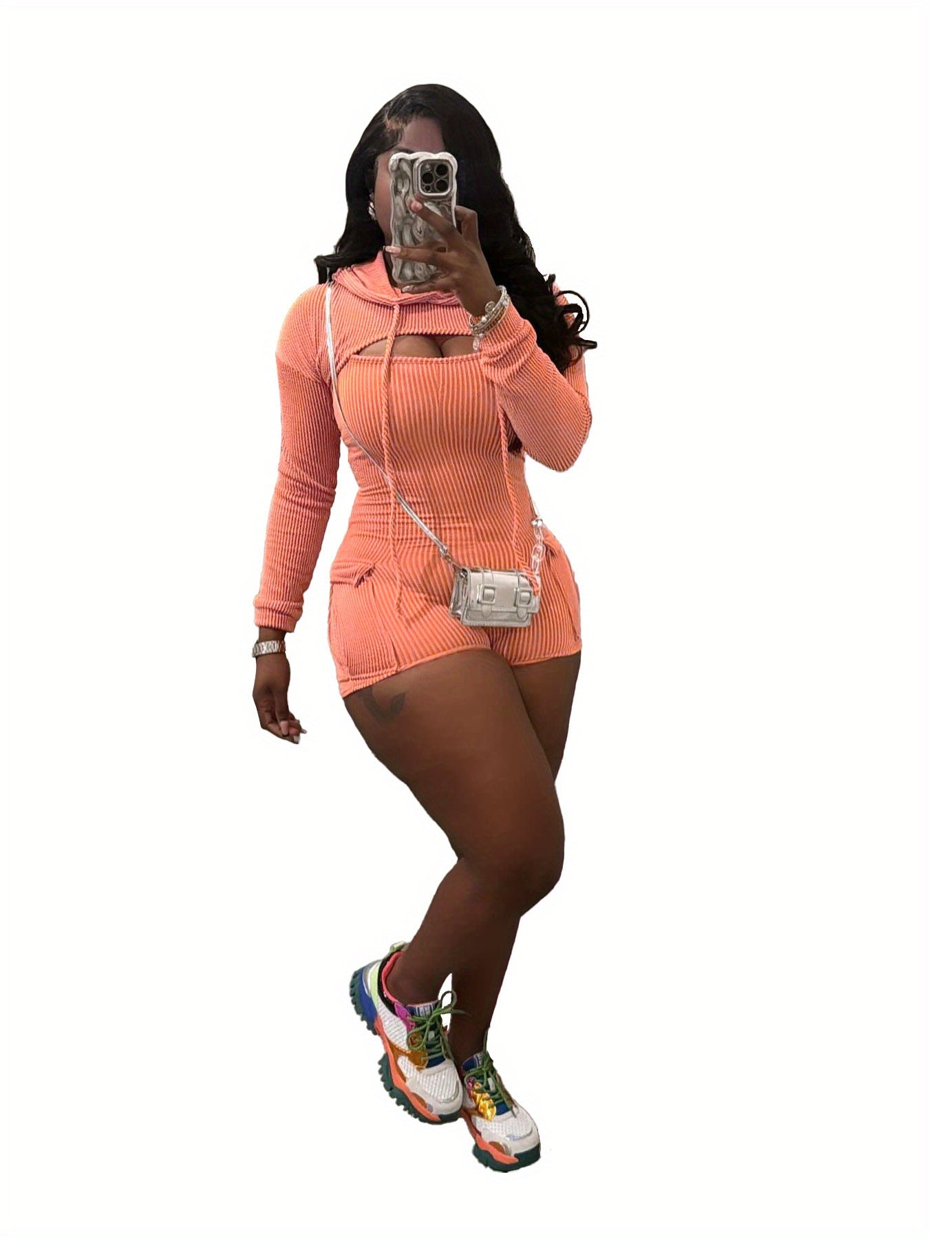 Tops Removable Long Sleeve Hoodie Cargo Shorts Bodysuit Women Sleeveless Rompers Bodysuit Summer Fashion Textured Bodycon Cargo Short Jumpsuits Outfits